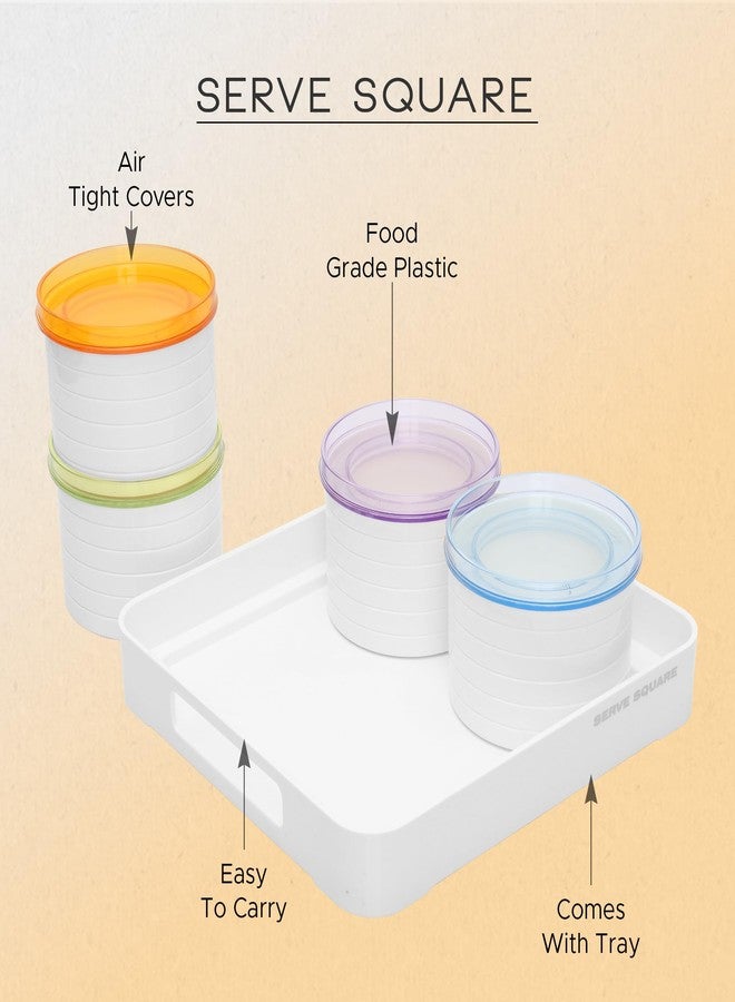جايبي بلس مجموعة علب تخزين الفواكه المجففة المربعة المحكمة الإغلاق من جاي بي بلس سيرف مع صينية | بلاستيك مانع للتسرب وخالٍ من مادة BPA لتخزين الطعام الجاف، سعة 500 مل، مجموعة من 4 قطع، لون أبيض - Image 3